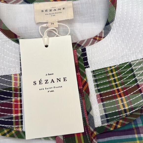 NWT Sézane Loisa Patchwork Button Up Belted Maxi Dress - Picture 8 of 11